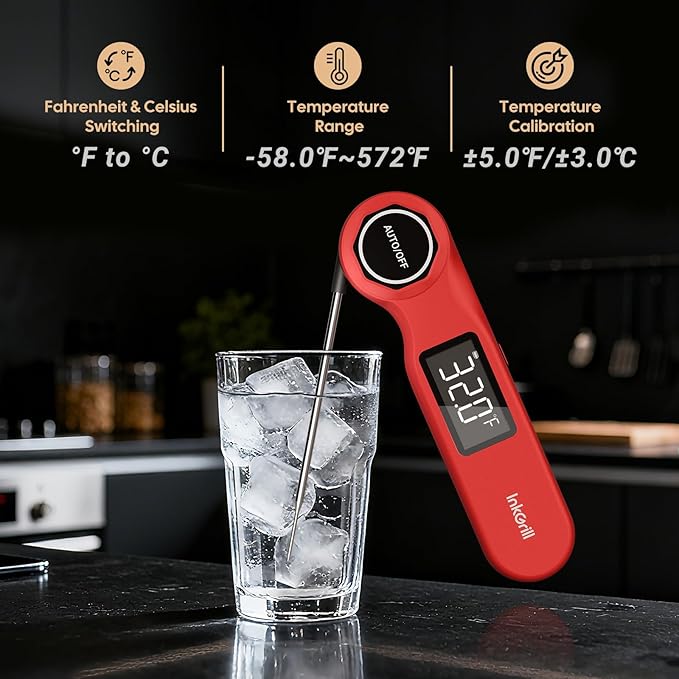 Rechargeable 0.5 Sec Reading Instant Read Meat Thermometer for Cooking, Digital Food Thermometer with High Precision Sensor, 1.42" Big Screen Waterproof Magnetic Meat Thermometer for Steak Fry Candy