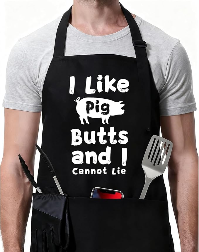 ZOORON Funny Black Chef Aprons for Men Adjustable BBQ Grill Kitchen Cooking Aprons with Pockets, Grill Accessories