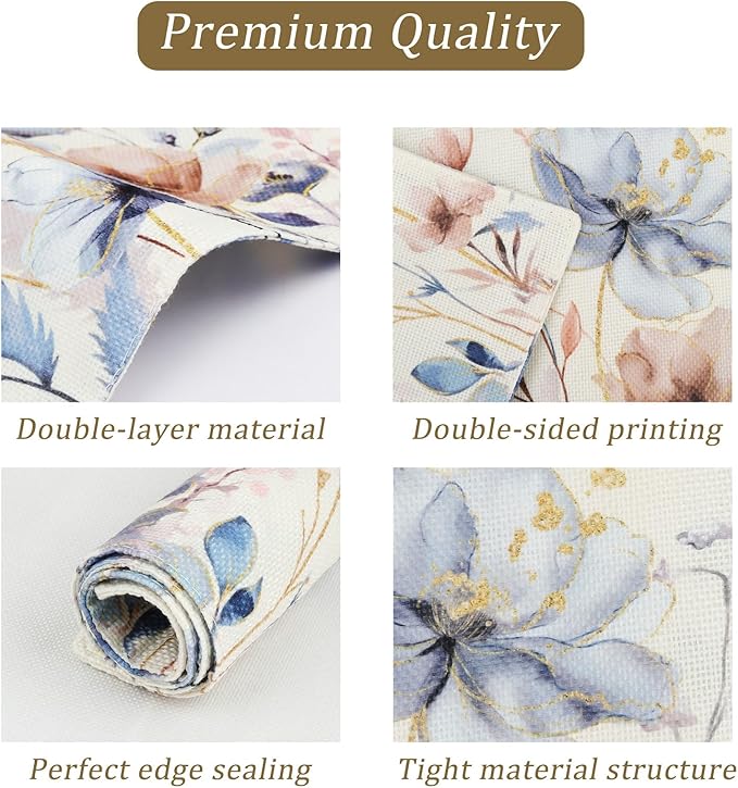 comfoyar Brown Grey Poppy Flowers Placemats Set of 4, 12x18 Inch Non-Slip Linen Spring Watercolour Floral Place Mats, Washable Absorbent Vintage Table Mats for Kitchen Dining Party Table Decoration