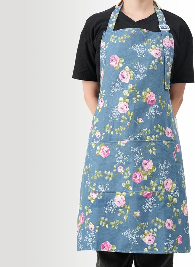 DILLMAN Aprons for Women with Pockets Cotton Linen Cooking Kitchen Baking Soft Durable Floral Gardening Apron