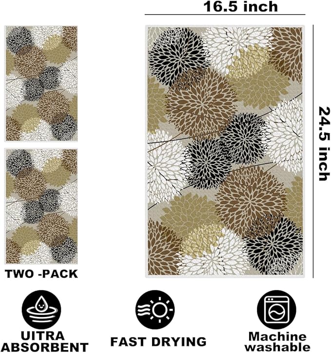 2 Pcs Vintage Flower Pattern Kitchen Towels, Soft Absorbent Tea Hand Towel, Microfiber Dish Cloths for Drying Dishes, Waffle Dish Towels for Kitchen Home Decor, Housewarming Gifts for Women Mom