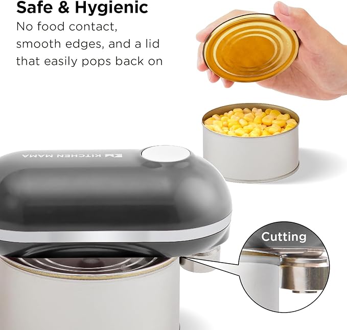 Kitchen Mama Mini Plus Rechargeable Electric Can Opener: USB-C Charging, Hands-Free, Auto Stop, Compact, Cordless, Smooth Edge - Perfect for Seniors with Arthritis, Home, and Travel (Metal Gray)