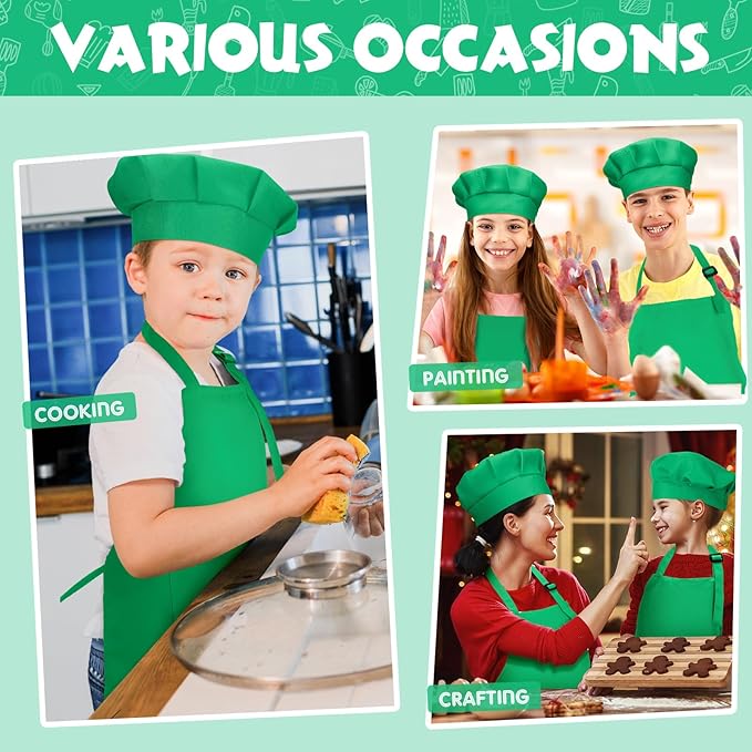 Handepo 40 Pcs Apron Chef Hat Set Aprons Chef 's Bib Apron Hats Bulk for Cooking Painting 7-13 Years