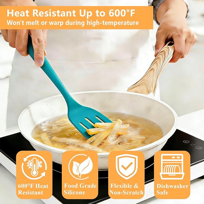 Silicone Spatula Set, 600°F Heat Resistant Spatulas for Cooking, BPA Free, Large Flexible Nonstick Flippers, Great for Egg, Pancake, Burger, Dishwasher Safe (4 Pack, Teal)