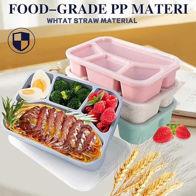 Aellabus 8 Pack Bento Box, Lunch Containers Wheat Straw Meal Prep Containers Reusable, Microwave and Dishwasher Safe Lunch Containers for Adults, Bento Lunch Box for Kids