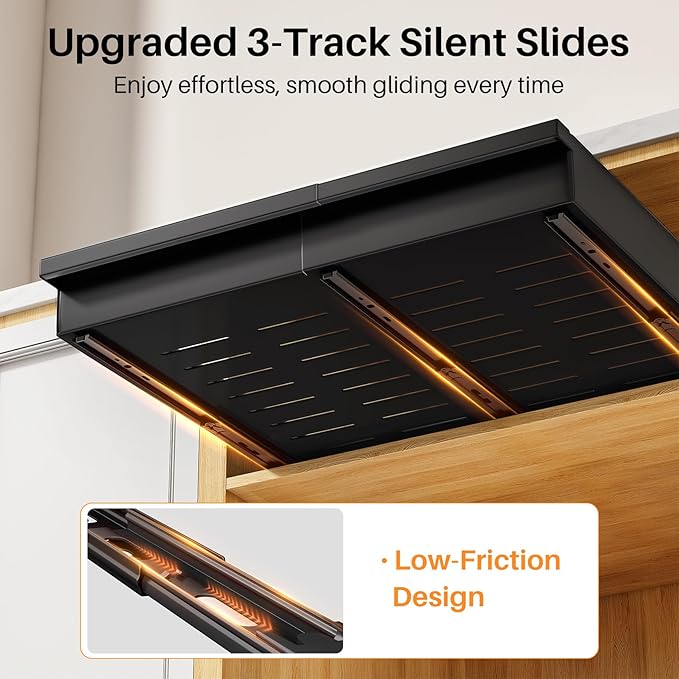 Pull out Cabinet Organizer, 2-Pack Expandable(13.6"-24") Silde out Drawers with Raising Pad for Framed Cabinets, Adjustable Full-Extension Adhesive Roll out Shelves for Kitchen Pantry Home Pot and Pan