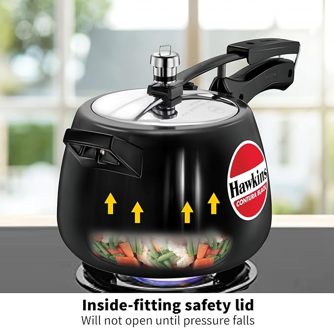 Hawkins 4 Litre Contura Black Pressure Cooker, Hard Anodised Inner Lid Cooker, Handi Cooker, Black (Cb40), 4 Liter