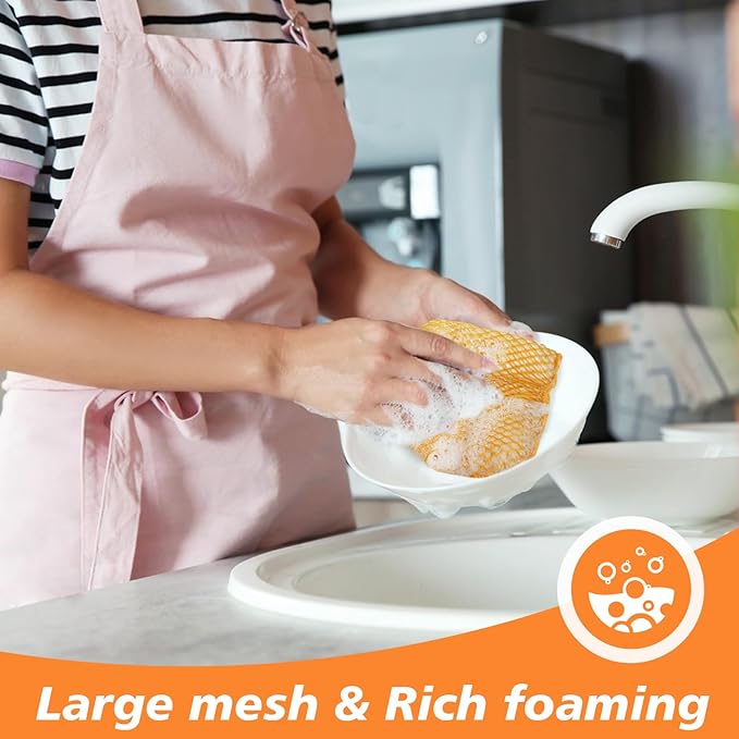 SUNLAND Netted Dish Cloths for Washing Dishes No Odor Dishes Scrubber for Kitchen-Fast Drying and Easy to Clean Mesh Dish Cloth 6 Pack 12Inch x12Inch (Rose Pink+Yellow+Brown)