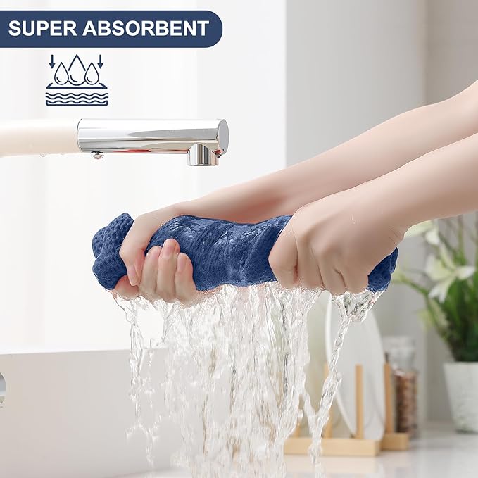 Homaxy 100% Cotton Kitchen Towels and Dishcloths Set, 12 x 12 Inches and 13 x 28 Inches, Set of 16 Bulk Kitchen Towels Set, Ultra Soft Absorbent Dish Cloths for Washing Dishes, Navy Blue