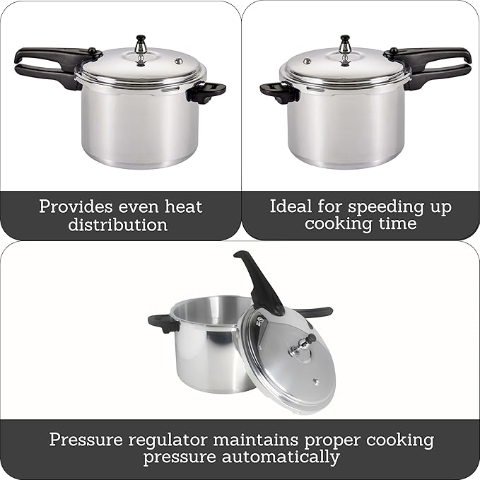 Mirro 92180A Polished Aluminum 10-PSI Pressure Cooker Cookware, 8-Quart, Silver -