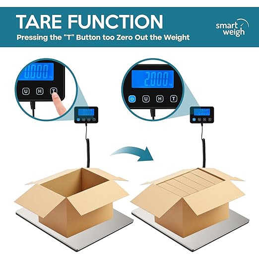 Smart Weigh Digital Postal Shipping Scale, Heavy Duty Wide Platform, 440 lb Capacity, 2 oz Readability, Hold & Tare Function, Includes Batteries & USB-C