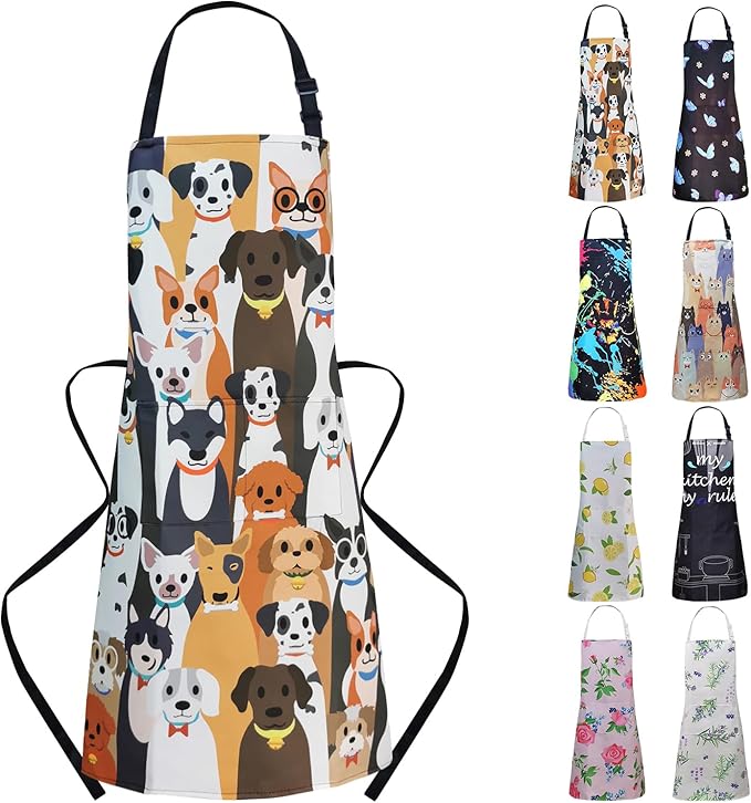ZiQilin Adjustable Waterproof Kitchen Apron for Women with 2 Pockets Cooking Chef Apron Gardening Funny BBQ Aprons for Men