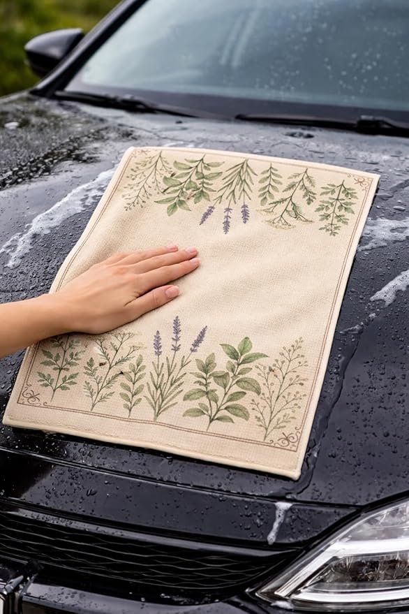 Easter Gift Kitchen Microfiber Waffle Tea Towels Set of 2 Absorbent & Fast Drying Dish Cloths for Cleaning,Vintage Floral Herbs Boho,Decorative Hand Towels for Bathroom, 20x28 Inch(Vintage Five Herbs)