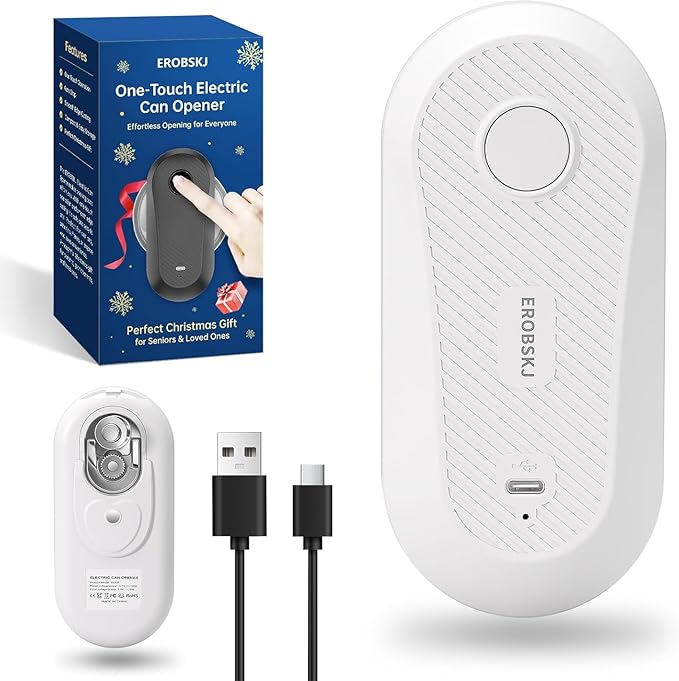 Auto Electric Can Opener, Rechargeable Can Openers for Seniors & Arthritis, One-Touch Automatic Can Opener, Hands-Free, Smooth Edge, Compact, Cordless, Food-Safe Kitchen Gadgets,White