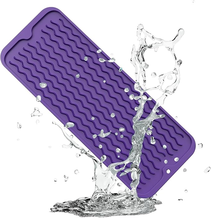 ZLR Silicone Sponge Holder & Sink Caddy Tray (6" x 17") - Narrow Dish Drying Mat for Kitchen Counter - Waterproof Soap Dispenser Organizer, Non-Slip Bathroom Vanity Tray (Meadow Violet)