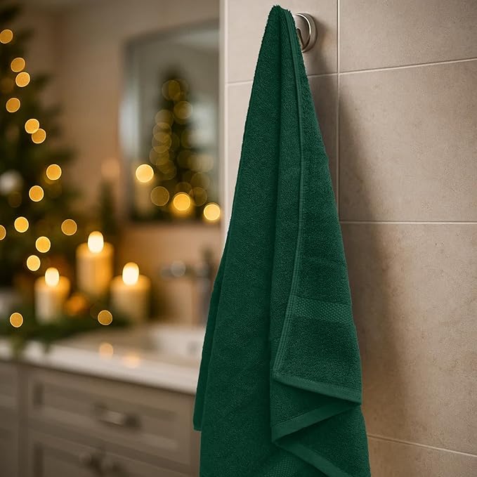 DAN RIVER Decorative Bath Towels Set of 4, 27 x 54 Inches for Your Loved Ones or a Festive Treat for Yourself. 100% Cotton, Larger & Lighter Weight, Ideal Red & Green Bath Towels.