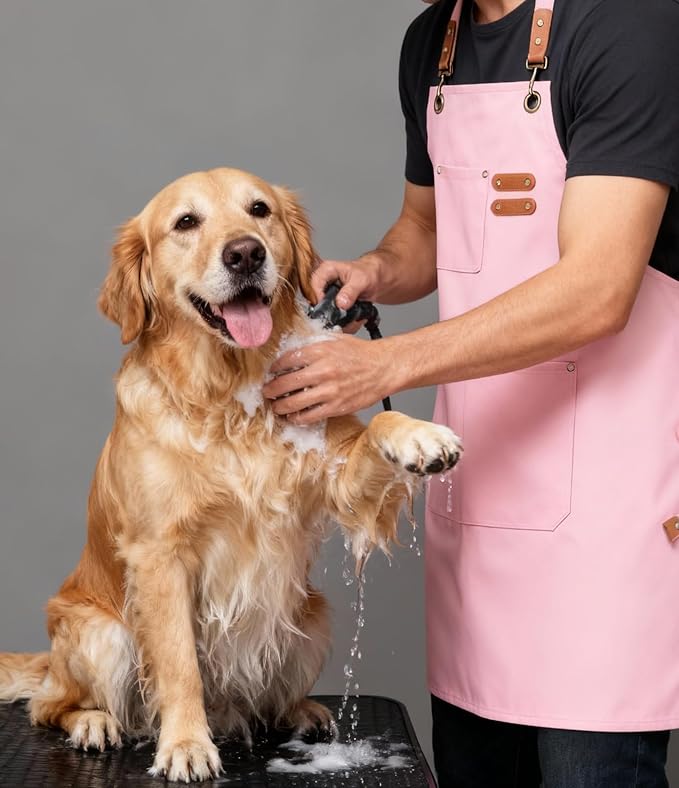 Chef Apron with Large Pockets for Women Men, Cotton Canvas Cross Back Water Repellent Adjustable Work Apron