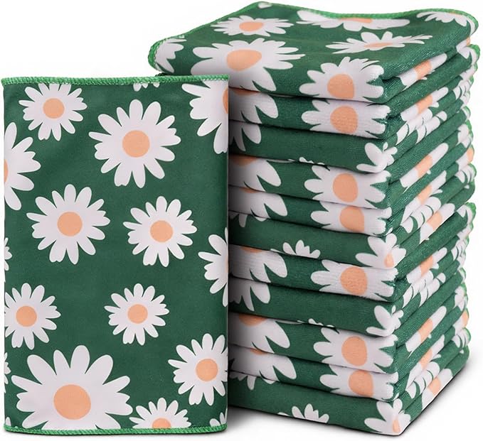 YUA Microfiber Cleaning Cloth 12 Pack,Microfiber Towels Cleaning,Microfiber Towels for Cars,Absorbent Dish Washing Cloth,Reusable Cleaning Cloths Lint Free (Daisy Flower)