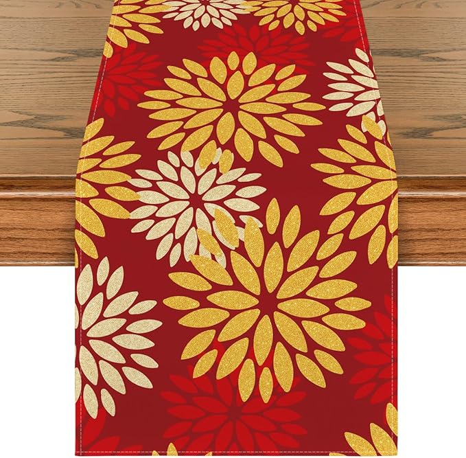 Artoid Mode Red Orange Dahlia Floral 2025 New Year Table Runner, Spring Festival Winter Holiday Kitchen Dining Table Decoration for Home Party Decor 13x72 Inch