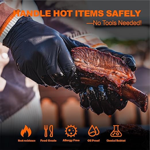 ANBOSON BBQ Gloves for Cooking Baking Grilling, 100 Count Disposable Nitrile Gloves and 4 Count Cotton Glove Liners Washable (6mil Nitrile, X-Large)