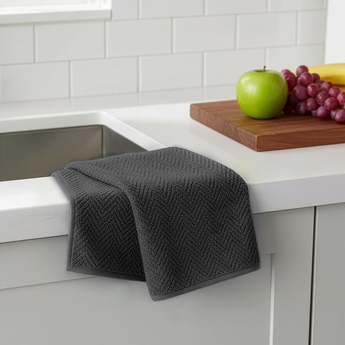 DecorRack 4 Pack 100% Cotton Kitchen Towels, 15" x 25" Absorbent Dish Towels [Premium Quality 400 GSM] Hand Towels for Kitchen, Gray (Pack of 4)