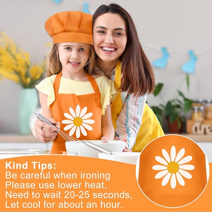 Kids Apron and Chef Hat Set Children Apron Adjustable with 2 Pockets Children Chef Painting for Cooking Baking