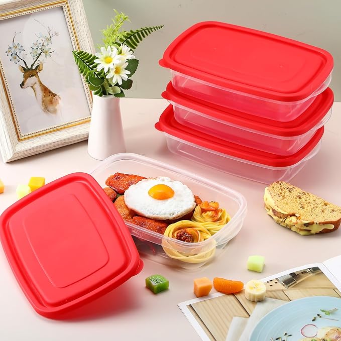 Qinyoung 18 Pcs 33 Oz/ 4 Cups Plastic Food Storage Containers with Lids Portion Box Sets with Cover Stackable Plastic Containers with Lids Microwave Freezer Dishwasher Safe (Red)