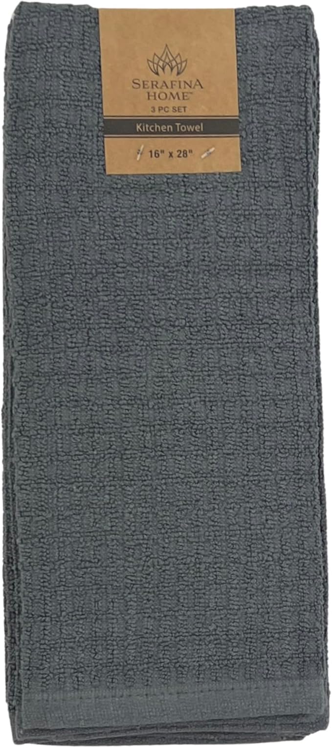 Waffle Grey Kitchen Dish Towels 100% Cotton Cloth Soft Cleaning Drying Absorbent Terry Box Loop: Set of 3 Multipurpose for Everyday Use (Grey Box)