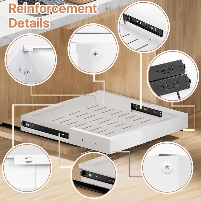 1 Pack Pull out Cabinet Organizer, Width (12"-19") Depth (17"-23"), with 3 Rails Adjustable Slide, Expandable Pullout Drawers for Cabinets, No Drill Adhesive Kitchen Drawers for Pantry Shelves