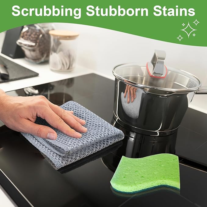 Non Scratch Scrub Sponge and Wire Dishwashing Rag Combo, 12+12 Pack, Dish Sponges and Multipurpose Wire Dishcloths for Kitchen Cleaning, Dish Washing, and Household Scrubbing