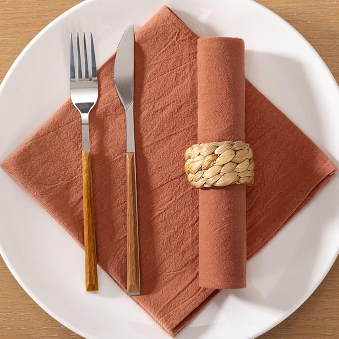 MLMC 4 Pack Terracotta Cloth Napkins Rustic Washable Napkins Set of 4 17"x17" Burnt Orange Reusable Dinner Napkins Cloth for Wedding Bridal Shower Party Picnic Dinning Table Decor