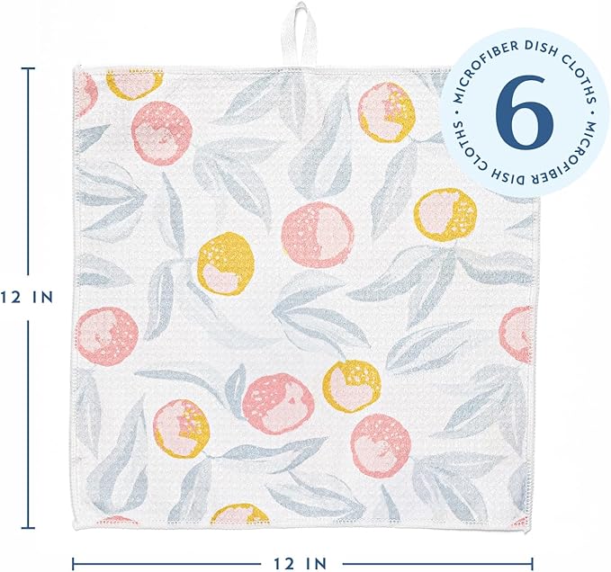 ELYN Microfiber Kitchen Dish Cloth Set, Quick-Dry & Absorbent Waffle Weave Cleaning Towels, Set of 6 Wash Cloths, Paper Towels & Sponge Alternative (Oranges & Gingham)