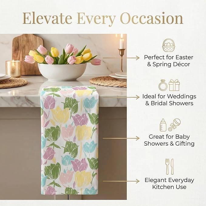 Urban Villa Collection Kitchen Towels Tulip Flowers Multi Color Premium Quality,100% Cotton Dish Towels, Mitered Corners,(Size: 20X30 Inch), Highly Absorbent Bar &Tea Towels - (Set of 6)