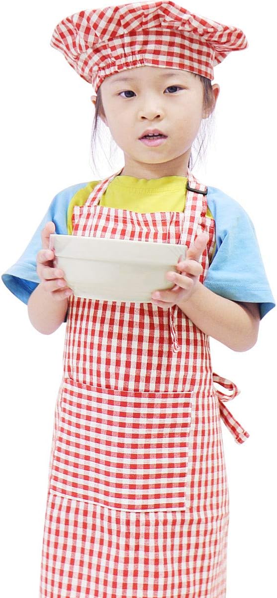 Jennice House Kids Apron and Chef Hat Set, Cute Children Baking Aprons for Cooking Baby Baking Aprons