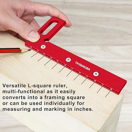 Large Carpenter Square 6.5''x5.79''Protractor Ruler with 3D Multi-Angle Measuring and Scribing Features with Anti-Lost Pin for Accurate Woodworking & Construction