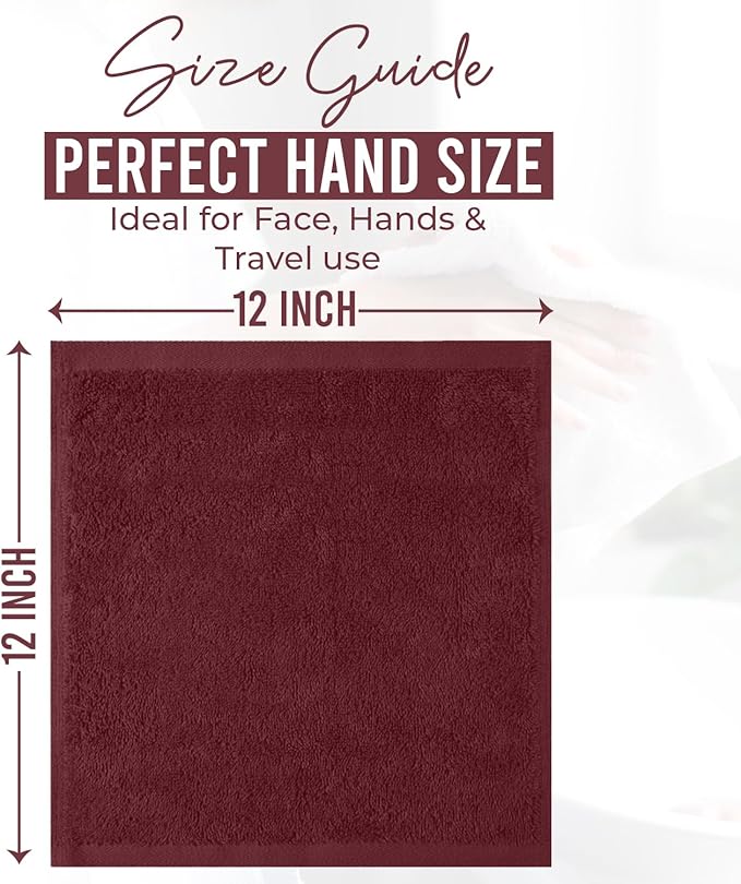 DAN RIVER 12 Pack Wash Cloths for Showering [12x12] - 100% Cotton Washcloths Premium Quality Flannel Face Cloths for Bathroom, Highly Absorbent and Soft Feel Wash Clothes, Pomegranate
