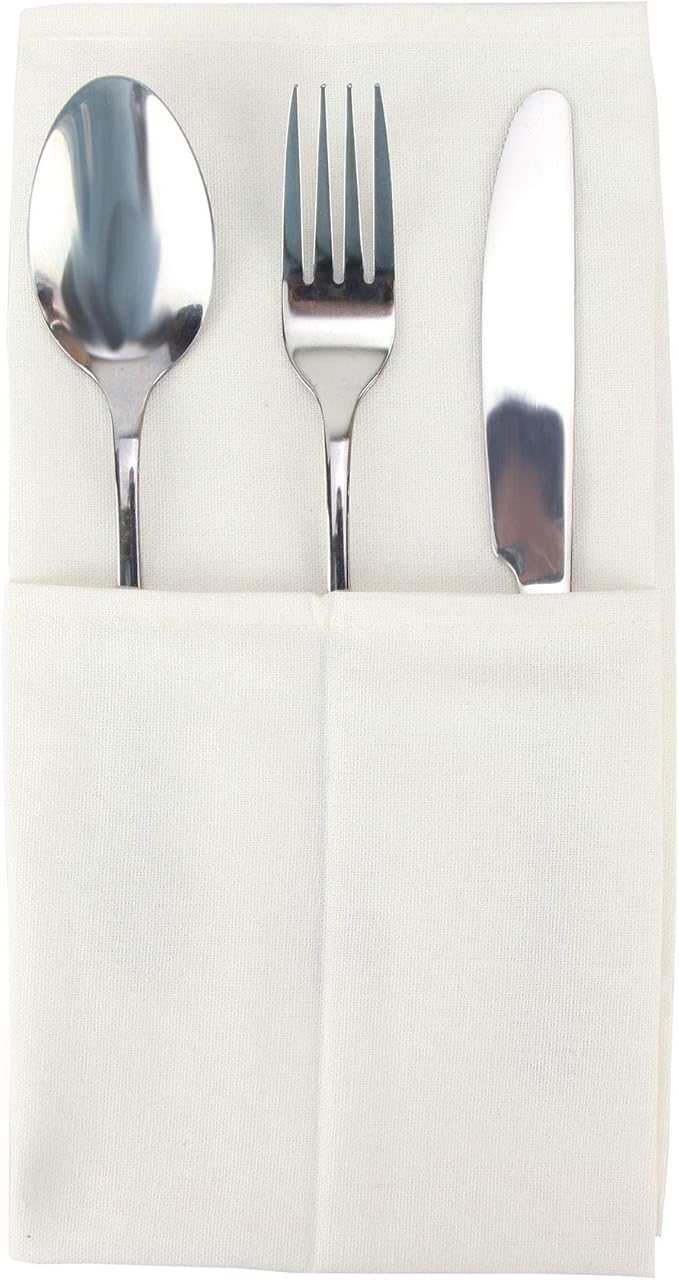 Solid Color Cotton Blended Dinner Cloth Napkins - Set of 12 (17 x 17 inches) - for Events & Home Use (Cream White)