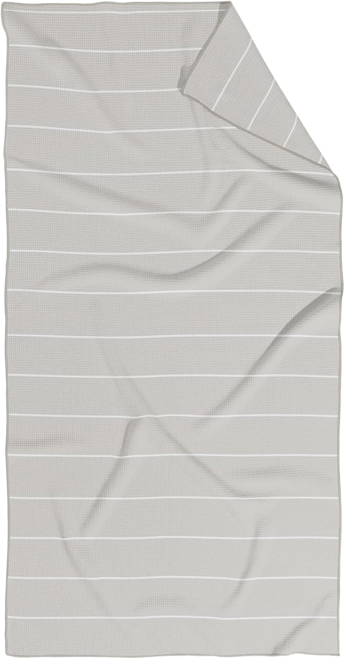 HALL & PERRY Kitchen Tea Towel, Ultra Soft, Quick Dry Microfiber Dish Cloths - 18"x30" Premium Quality Waffle Towel - Stripes and Plaid, Taupe (1, Oakley)