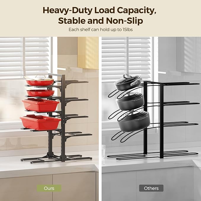 LAMU 10-Tier Pots and Pans Organizer under Cabinet, 23.62" Height Heavy Duty Pots Pans Organizer Rack for inside Cabinet Adjustable for Big Stockpots, Dutch Oven, Cast-iron Pans, Heavy Cookware