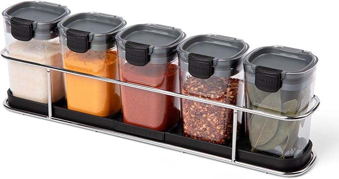 Progressive ProKeeper+ 6-Piece Spice Rack Set - Airtight, BPA-Free, Dishwasher Safe, Sits on Countertop or Mounts to Wall/Cabinet, Includes 24 Labels