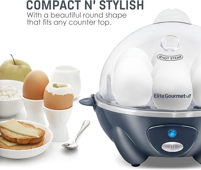 Elite Gourmet Easy Electric 7 Egg Capacity Soft, Medium, Hard-Boiled Cooker Poacher, Scrambled, Omelet Maker with Auto Shut-Off and Buzzer, BPA Free
