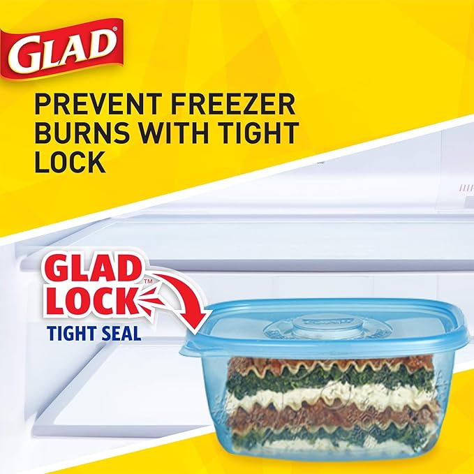 Glad Gladware Freezerware Food Storage Containers, Large Rectangle Holds 64 Ounces of Food, 2 Count Set | Tupperware, Plastic Food Container, Meal Prep Container, Plastic Containers with Lids