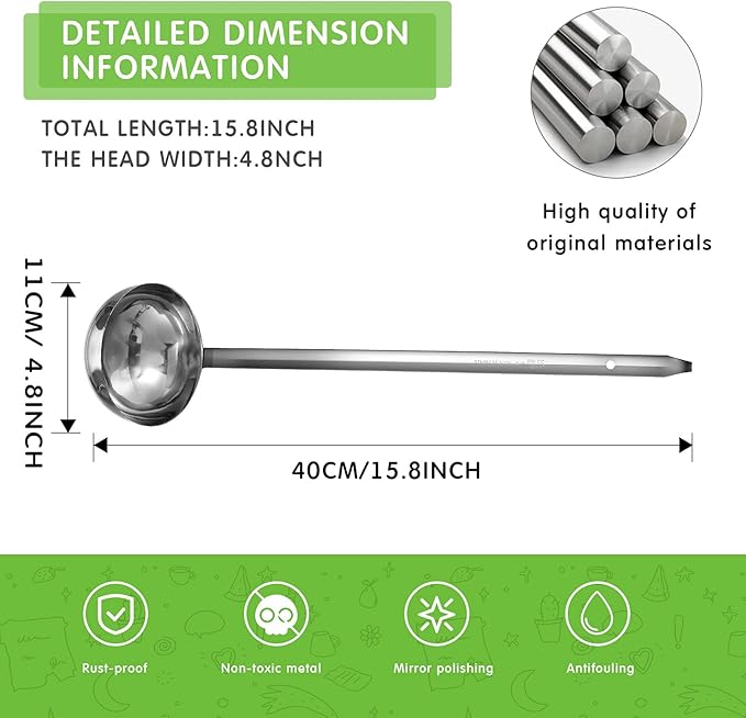 meekoo Stainless Steel Ladle Soup Handle Ladle with Pouring Rim for Kitchen Cooking Soup Sauce