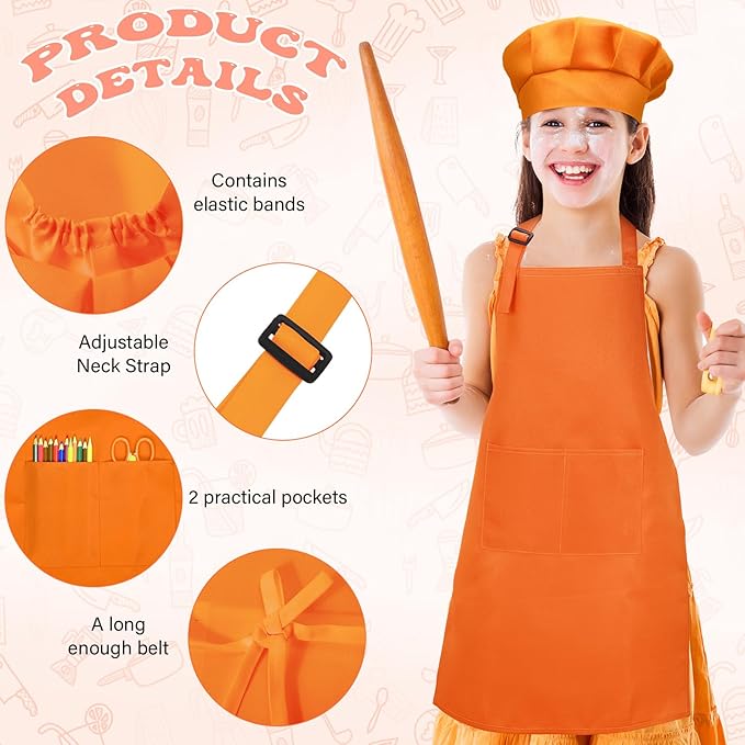 Handepo 40 Pcs Apron Chef Hat Set Aprons Chef 's Bib Apron Hats Bulk for Cooking Painting 7-13 Years