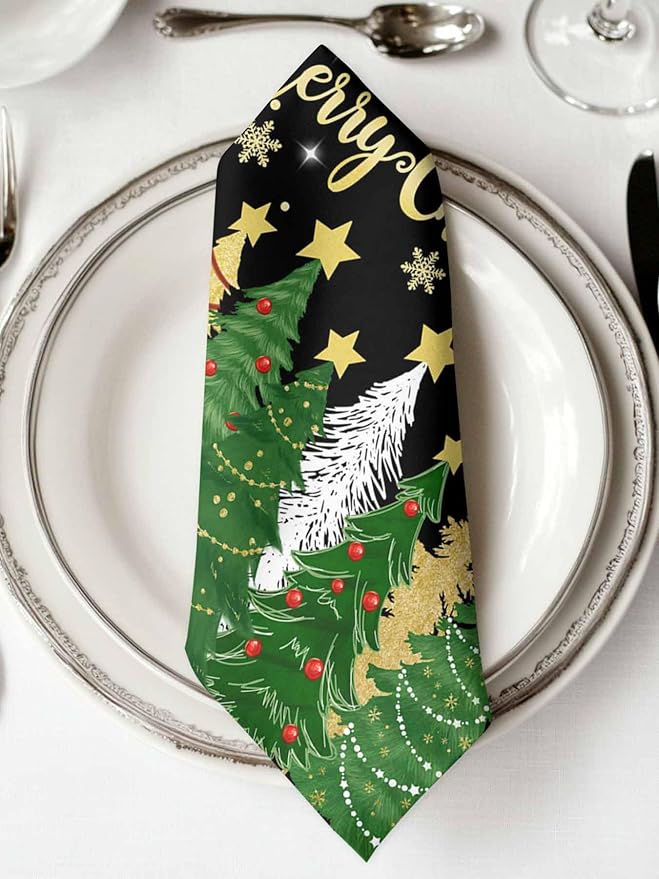 Christmas Tree Black Cloth Napkins Set of 6 - Forest Pine Washable Dinner Napkins Snowflakes Xmas Stars Sparkle Table Reusable Napkin for Home Party Wedding Dining Table Decoration, Oversized 20"x20"
