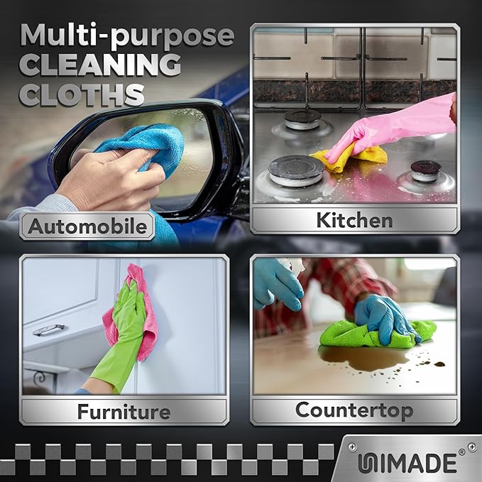 UNIMADE Microfiber Cleaning Cloth, 24 Pack Reusable Microfiber Towels for Cars Lint Free Cleaning Shop Towel Rags for Home Kitchen Automotive Bar Mechanic Restaurant Garage, 11"x 12", Multicolor