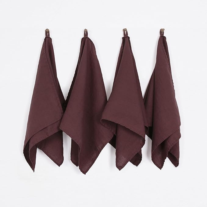 100% Linen Tea Towels - 14 x 28 Inch Pure French Linen Kitchen Dish and Hand Towels (Set of 4) (Coffee)