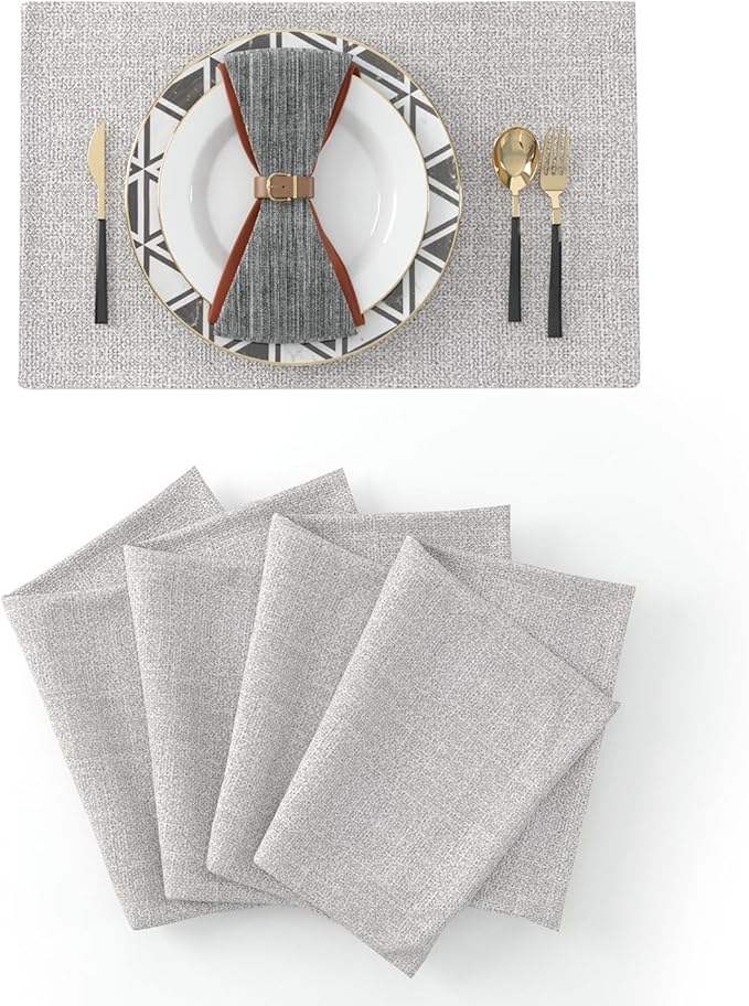 Set of 4,Soft Handmade Faux Linen 2 Side Place Mats Heat Resistant Dining Table Place Mats Kitchen Table Mats 12 x 18 Beige