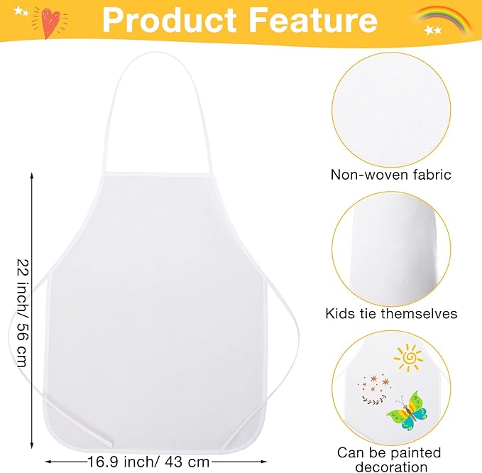 JaGely 60 Pcs Kids Chef Hat and Apron Set Chef Aprons and White Hats Non Woven Fabric Costume for Girls and Boys Cooking
