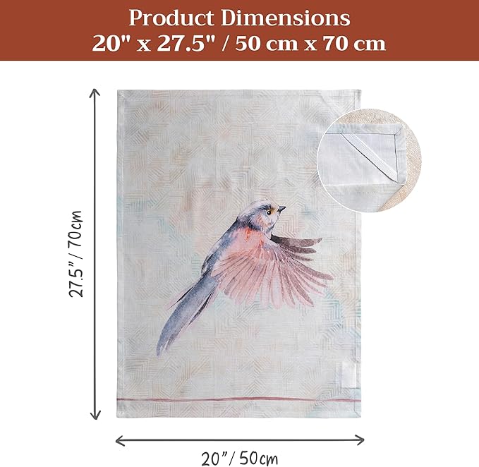 Maison d' Hermine Kitchen Towels Set of 3 100% Cotton 27.50" x 20" Reusable Cloth Tea Dish Towels Absorbent with Hanging Loop for Kitchen Gifts for Mothers Day Spring/Summer (Flying Birds)